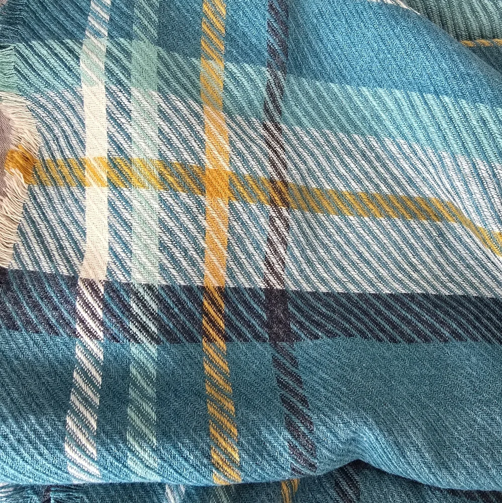 NWT Christopher & Banks Teal and Yellow Plaid Scarf - Picture 6 of 8